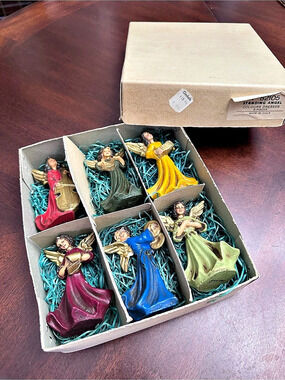 Vintage Gimbels Musician Angel Figurines Set of 6 Made in Italy Original Box